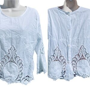 CYNTHIA ROWLEY White Blouse Button Back Small